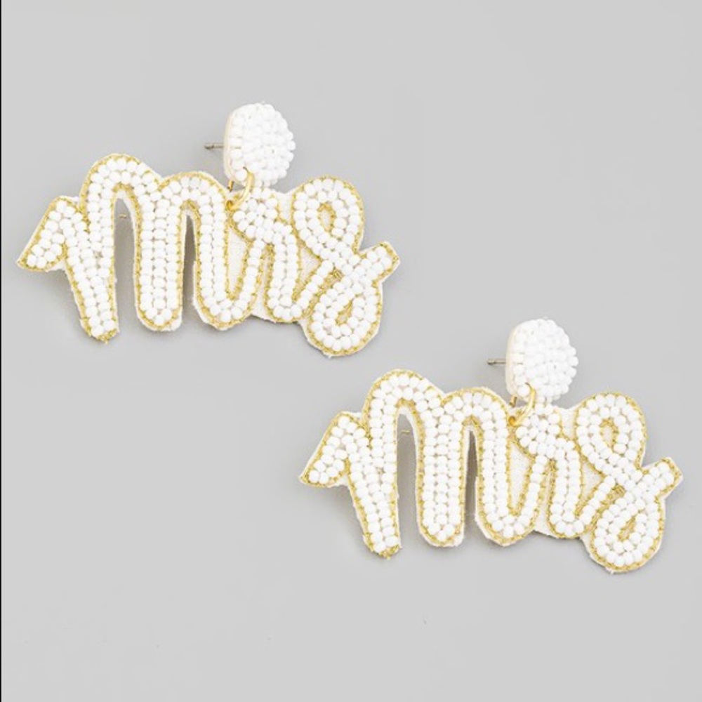 White Mrs Beaded Earrings